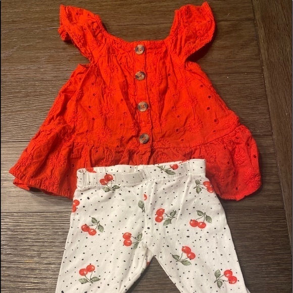 Jessica Simpson Other - Girl's Jessica Simpson Cherry Leggings and red tank top set size 6-9 months